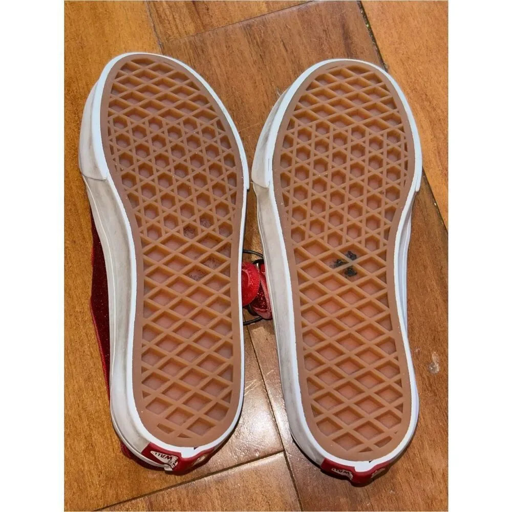Vans Girls' Red Glitter Mary Jane Sneakers - Kids Shoes size 1